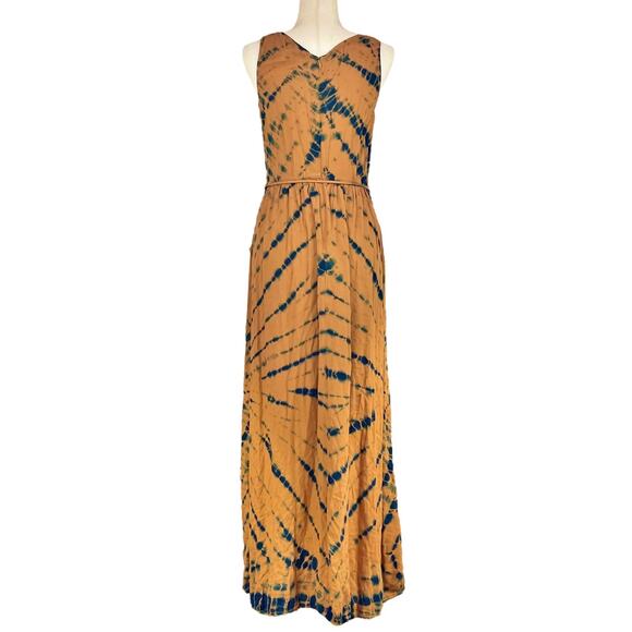 YOUNG FABULOUS & BROKE YFB Brown & Blue Tie-Dye Ruched Front Maxi Dress Size L - Picture 6 of 8